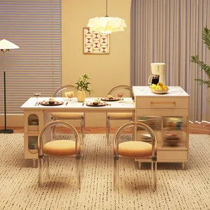 Ausziehbares Luxus-Esstischset 4 Stühle Kücheninsel-Design Aufbewahrung Ausziehbarer Esstisch