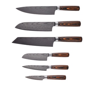 Couteau de cuisine en acier inoxydable à haute teneur en carbone, motif Damas, couteau de chef, ensemble de couteaux de cuisine professionnels avec manche en bois Pakka - Product Image 6
