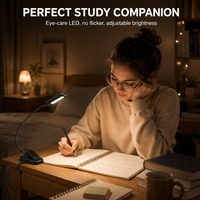 Lampe de lecture LED à clipser 6000K, contrôle tactile, 3 niveaux de luminosité, rechargeable, flexible, pour lit, bureau, dortoir - Vente en gros
