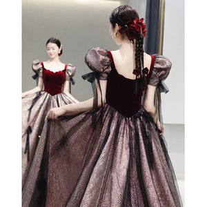 Elegant Ball Gown Long Dress Sweetheart Neckline Empire Waist Red Black Contrast Color Performance Evening Wear - Product Image 4