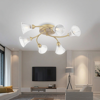 Lampe suspendue moderne G9 LED à 6 lumières avec abat-jour en verre rayé en forme de trompette, base en métal AC, lampe de plafond LED pour salon, chambre à coucher, usage décoratif