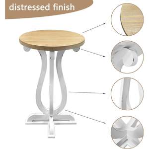 Mesa Consola de Madera Parisloft con Tapa Natural y Base Blanca Envejecida para Sala de Estar o Dormitorio - Product Image 5