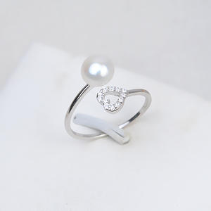 Anneau de bouche pour femme en argent S925, design en forme de cœur avec diamant taillé, anneau de doigt réglable, accessoires de perles DIY, support vide - Product Image 1