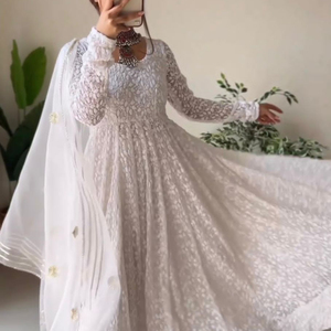 Lancement d'un nouveau styliste Occasion spéciale fête porter belle broderie fantaisie comme Chikankari travail Anarkali robe fantaisie - Product Image 1