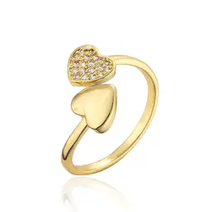 Двойное кольцо CZ с сердечками для женщин и девочек-подростков Изящные регулируемые эффектные кольца на палец Ювелирные изделия Подарки