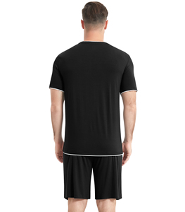 Clearance Stock Men's <b>Black</b> Solid Color Knitted Loungewear <b>Set</b> Breathable Casual Home Wear All Seasons In-Stock - Product Image 3