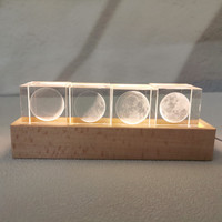Idée cadeau pour la Fête de la Mi-Automne : Lampe de nuit en cristal artificiel en forme de lune, artisanat cubique, cadeau d'anniversaire personnalisable, boîte cadeau