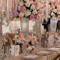 Vase en verre transparent rayé haut et large pour décoration de mariage, grand vase décoratif pour fleurs, vase trompette, centre de table