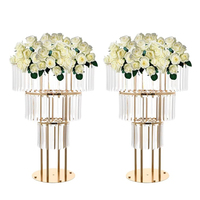 Décorations de mariage pour fête à la maison Vase de sol en cristal de qualité supérieure Présentoir à fleurs de mariage en métal doré