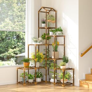 Support de plantes d'angle pour 13 à 19 pots - Étagère en bois à plusieurs niveaux pour plusieurs plantes, utilisation intérieure et extérieure pour balcon, patio, jardin, fenêtre - Product Image 2