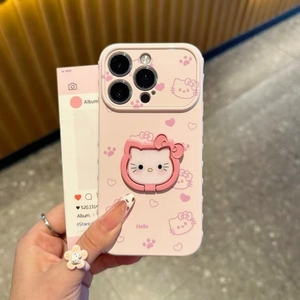Cartoon KT Cat Bow Stand Soft TPU Mobile Phone <b>Case</b> For <b>IPhone</b> 17 16 15 Pro Max Cute Holder Shockproof LOVE Bracket Back Cover - Product Image 5