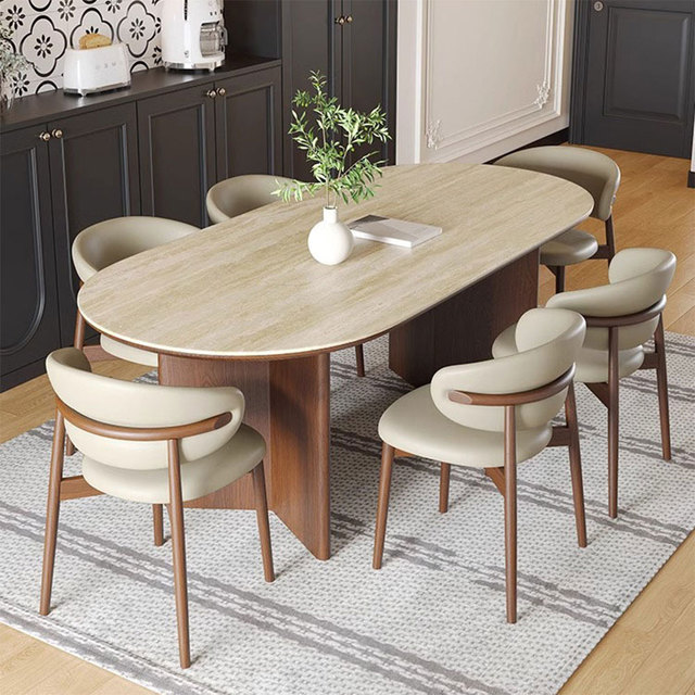 Modern Oval Sintered Stone Dining Table Set 6 Seater Solid Wood Base Luxury Kitchen Table Minimalist Home Furniture Dining Room