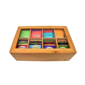 Wooden Tea Box With Compartments Transparent Glass Lid Rectangular Storage For Tea Bags Natural Wood Color - Product Image 5