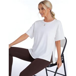 Camiseta de Manga Corta Holgada para Mujer FOXA, con Abertura Lateral, Cuello Redondo, Algodón, para Entrenamiento, Ropa Casual de Verano - Product Image 6
