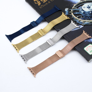 Bracelet de rechange en métal en acier inoxydable pour Apple 6 5 4 <span class=keywords><strong>3</strong></span> <span class=keywords><strong>2</strong></span> 1 SE 38mm 42mm 40mm 44mm, bracelet de montre milanaise mince pour hommes et femmes - Product Image 3