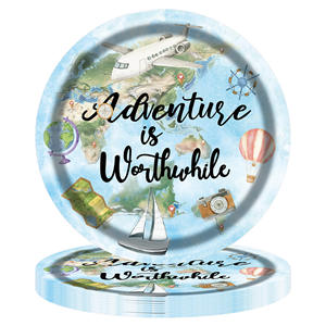 Ensemble de vaisselle de fête de pique-nique jetable sur le thème du <span class=keywords><strong>voyage</strong></span> pour les réunions de famille et les décorations de <span class=keywords><strong>table</strong></span> de plateau en papier - Product Image 5