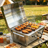 Barbecue à gaz pliable en acier inoxydable avec étui de transport - Barbecue portable de camping extérieur doté d'un contrôle indépendant