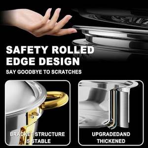 Juego de buffet de plato de frotamiento redondo de 4,5 l con calefacción con alcohol Colores dorados/plateados ecológicos para uso en hoteles y fiestas - Product Image 4