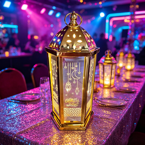Lampe en métal Ramadan 641268, Ormanant, 14,5*29,5 cm, lumière LED, accessoire de fête, fournitures Ramadan - Product Image 3