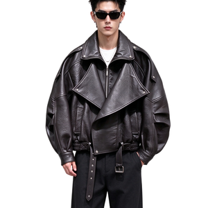 Chaqueta de Cuero Retro Personalizada para Hombre, Estilo Gótico, Hip Hop, Streetwear, con Cinturón, Chaqueta de Motociclista, Corte Holgado, TKAN1036 - Product Image 1