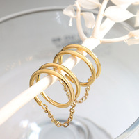 Bague double vintage en acier inoxydable plaqué or 18 carats, bijoux pour femmes empilables