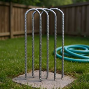 Piquet de terre en acier fileté en forme de U, 12 pouces, durable, résistant au vent, pour ancrage de tuyaux, ancrage béton, diamètre 3/4 po, électrogalvanisé - Product Image 2