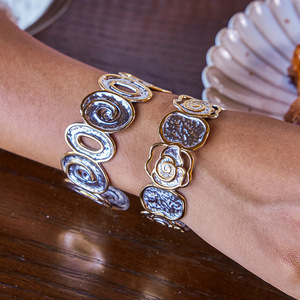 Minimalist Spiral Openwork Stainless Steel <b>Bracelet</b> 18K Gold <b>Silver</b> Color Block Unisex Fashion <b>Cuff</b> Jewelry - Product Image 2