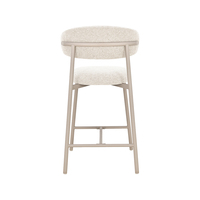 Tabouret de bar rembourré à hauteur de comptoir, chaise de bar rectangulaire arrondie avec dossier rembourré et structure en métal beige clair mat