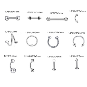 Set da 120 Pezzi di Gioielli per Piercing <span class=keywords><strong>in</strong></span> <span class=keywords><strong>Acciaio</strong></span> Inossidabile: Barrette Circolari, Ferri a Ferro di Cavallo, Piercing a Punta Curva, Anelli per Labbro, Naso e Ombelico - Product Image 2