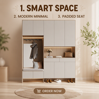 Armoire d'entrée minimaliste moderne avec banc intégré, miroir et éclairage LED, placard de couloir