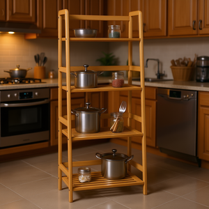 Étagère de rangement de cuisine en bambou à 4 niveaux, autoportante, multifonctionnelle, 47,5 pouces de haut, design minimaliste - Product Image 2