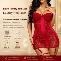 Gaun Tidur Seksi Berkilau Berbahan Renda dengan Kawat Penyangga, Push-Up, Tanpa Punggung, Tali Spaghetti, Slim Fit, Pakaian Tidur Wanita, Warna Hitam Merah Anggur