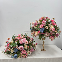 Arrangement floral artificiel rose et bleu de haute qualité SMS, boule de fleurs en spray pour centre de table de mariage et banquet