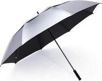 Parapluie de golf argenté personnalisé avec logo, 62-68 pouces, ouverture automatique, armature en fibre de verre, grande baldaquin pour événements sportifs et cadeaux d'entreprise