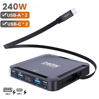Cargador de escritorio de 240W, pantalla Digital, cargador rápido GaN, Cable retráctil de 100W, cargador de teléfono USB C para iPhone 17 Samsung MacBook