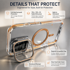 Étui magnétique à rabat en métal avec béquille pour <span class=keywords><strong>iPhone</strong></span> 17 Pro Max 16 Pro 15, coque antichoc en TPU et PC avec protection d'objectif, bicolore, vente en gros - Product Image 3