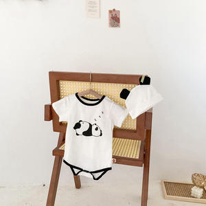 <span class=keywords><strong>Combinaison</strong></span> d'été pour bébé 100% coton à manches courtes Cute <span class=keywords><strong>Panda</strong></span> Cartoon Design Button Baby Rompers - Product Image 1