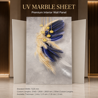Panneau mural décoratif en PVC brillant MORLENX Blue Gold Feather UV Board pour la décoration intérieure de chambres d'hôtel de luxe