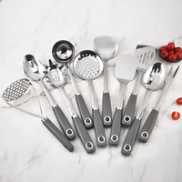 Ensemble de 10 ustensiles de cuisine en acier inoxydable avec manche en plastique, spatule, cuillère, fourchette à pâtes, presse-purée pour la cuisson