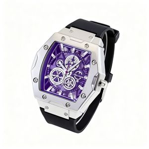 Reloj de Cuarzo para Hombre con Esfera Hueca Estilo Barril de <span class=keywords><strong>Vino</strong></span>, Correa de Silicona Impermeable, Diseño Moderno para Negocios, Modelo KW602 - Product Image 5