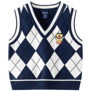 <span class=keywords><strong>Gilet</strong></span> <span class=keywords><strong>en</strong></span> tricot pour enfants de haute qualité, chaud, printemps-automne, motif à carreaux, gilets à col <span class=keywords><strong>en</strong></span> V pour garçons, pull pour bébé - Product Image 4