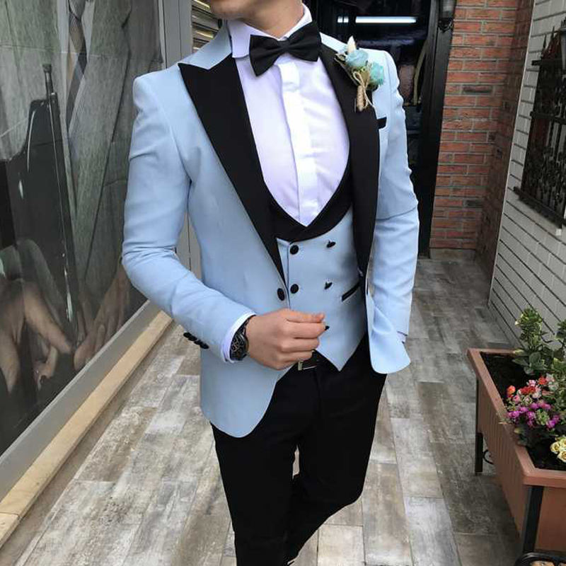 Último estilo Slim Fit hombres trajes para boda con negro novio