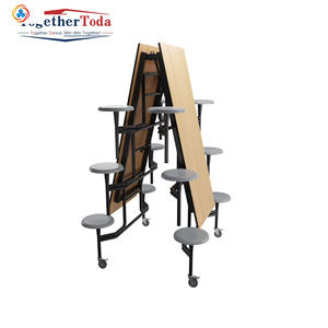 Muebles de Restaurante Plegables, Móviles, Resistentes al Agua y Duraderos, Mesa y Sillas con Ruedas de Metal y Madera para Fábrica o Comedor - Product Image 3