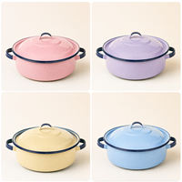 En gros, Plat de cuisson, bol, cocotte et pot à double anse en émail bleu moucheté de 5 Qt avec couvercle