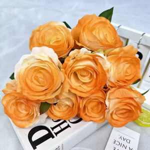 Ramo de 9 Rosas Artificiales con Bordes Quemados para Decoración Navideña, Año Nuevo Chino, Hogar, Bodas y Restaurantes - Product Image 5