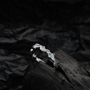 Mint Blue S925 Sterling Silver Clear Cool Girls' Jewellery Ice Lake Series Frosted Texture Drip Ring pour les mariages et les fêtes - Product Image 5