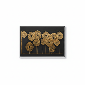 Elegant <b>Black</b> and Gold Metallic Floral Printed Canvas Artwork,WHITE <b>FRAMED</b> CANVAS - Product Image 2