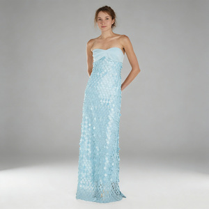 Abito da sera elegante blu senza spalline, lungo fino al pavimento, da donna, per cocktail, feste e balli, con paillettes - Product Image 2