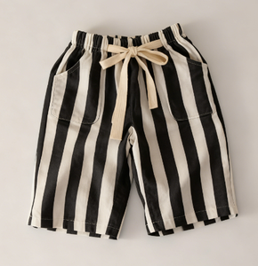 Pantalons décontractés toute la journée, neutres, garçons, été, <span class=keywords><strong>beige</strong></span>, noir, rayé, <span class=keywords><strong>lin</strong></span>, coton, pantalons décontractés à jambes larges pour filles, confortables, enfants - Product Image 1