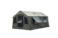 Tente de camping d'été en coton TC vert avec deux chambres, un salon, imperméable, portable, expansion à colonnes d'air 8+8, design camouflage